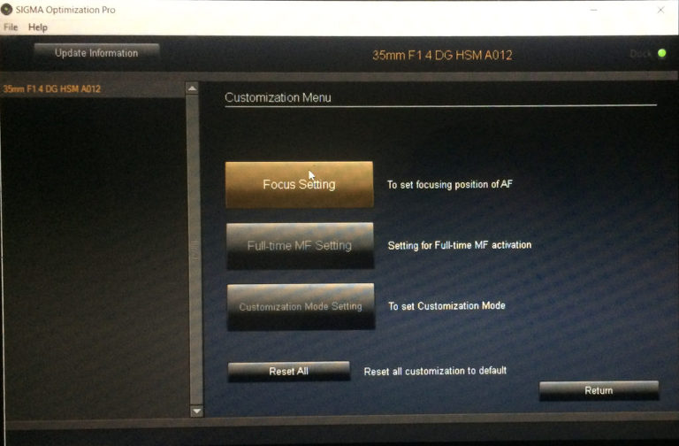 calibrate sigma lens without dock