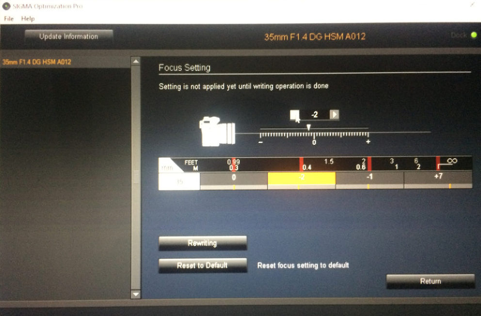 calibrate sigma lens without dock